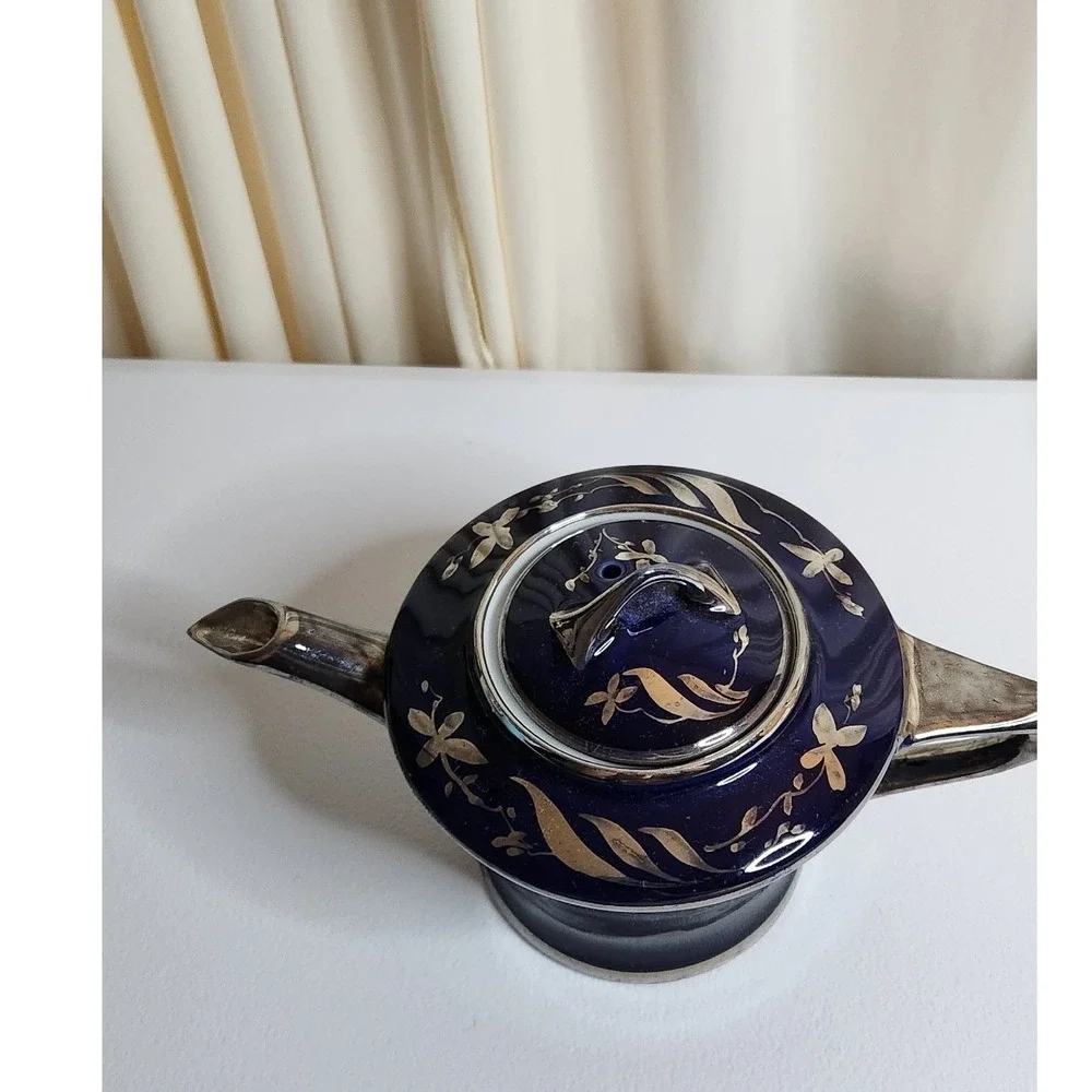 Fraunfeiter Cobalt and Gold Trimmed Teapot